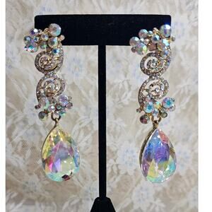 High End Aurora Borealis (AB) Crystal Chandelier Dangle Earrings